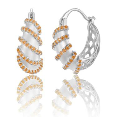 Imagem de Brincos de strass de argola glod 14K para mulheres, bijuterias, 20*21.1mm, Ouro amarelo, Zircônia cúbica