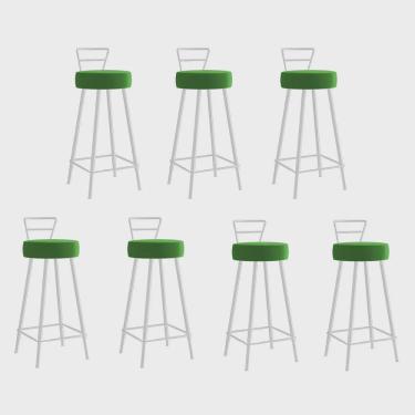 Imagem de Kit 07 Banqueta Alta Com Encosto Tina Eiffel Cozinha Bar Bistrô Ferro Branco Sintético Verde - Ahz Móveis