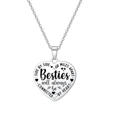 Imagem de YOTHIWAD Colar de coração para mulheres, amizade familiar, "Side By Side or Miles Apart", colar com pingente gravado, joia de presente para amigas, irmãs, irmãs, irmãs, irmãs, irmãs, primos, Aço