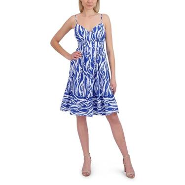 Imagem de Laundry by Shelli Segal Vestido midi feminino casual chique gola V rodado babados, Lápis-lazúli azul, 48