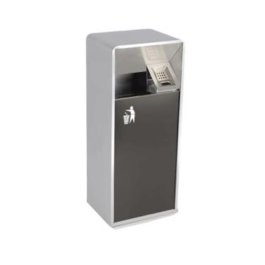 Imagem de Lixeira para Área Externa Lixeira externa 19L / 40L Lata de lixo quadrada de metal de cor dupla com abertura lateral, lata de lixo comercial doméstica moderna (com cinzeiro) Lixeira para Área Externa(