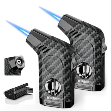 Imagem de Kirenp Pacote Com 2 Isqueiros Maçarico Tudo-Em-Um Com Cortador, Suporte, Chama Potente, Presentes Para Homens, Isqueiros À Prova De Vento, Isqueiro De Butano Recarregável Para Velas, Viagem