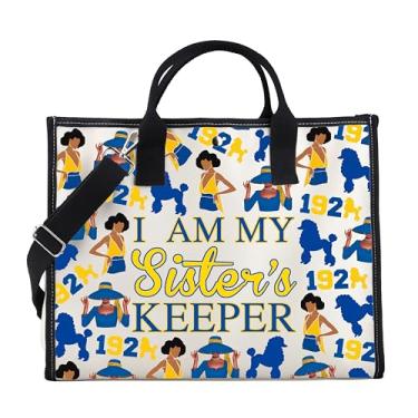 Imagem de PWHAOO Sorority Tote Bag Pretty Poodle Shopping Bag I Am My Sister's Keeper Tote Bag Sorority Parafernalia Gift, Bolsa amarela Sister's Keeper