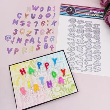 Imagem de Alinacutle 1 conjunto de números do alfabeto de balão, letras de corte de metal, 26 letras em relevo, matrizes para artesanato em papel, feito à mão, cartões de felicitações, scrapbooking e decoração