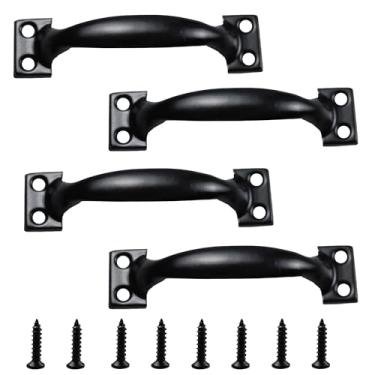 Imagem de AUXBC Puxadores de porta de celeiro vintage de 10 cm, puxadores de armário utilitário de metal preto, puxadores de gaveta rosqueados, puxadores rústicos para cozinha, móveis e uso ao ar livre