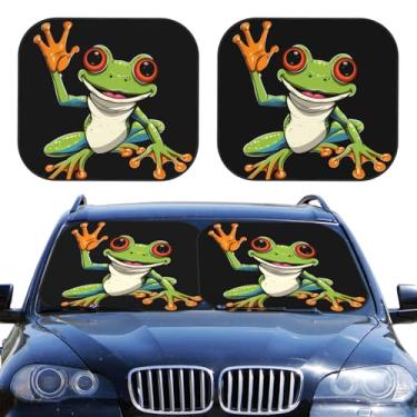 Imagem de Guarda-sol Hello Funny Frog 2 peças para para-brisas de carro dobrável para janela frontal bloqueia os raios UV e mantém seu veículo fresco para a maioria dos caminhões Sedans SUV, médio