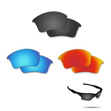 Imagem de Fiskr Lentes polarizadas de substituição para óculos de sol Oakley Half Jacket 2.0 XL(OO9154) com resistência a impactos, proteção contra raios UV e proteção multifuncional (preto, vermelho e azul)