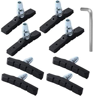 Imagem de RUJOI Conjunto de 4 pares de pastilhas de freio de bicicleta, sapatos de freio V de 70 mm com porcas sextavadas e arruelas, conjunto de substituição de freio em V para bicicleta de montanha Cruiser