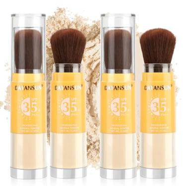 Imagem de 2 peças de maquiagem com protetor solar em pó mineral – FPS 35, protetor solar para rosto, couro cabeludo e cabelo, pó de acabamento solto fosco natural, controle de óleo, leve, respirável (#02