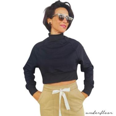 Imagem de Moletom Feminino Cropped Estilo Blogueira Blusa de Frio Manga Longa Go