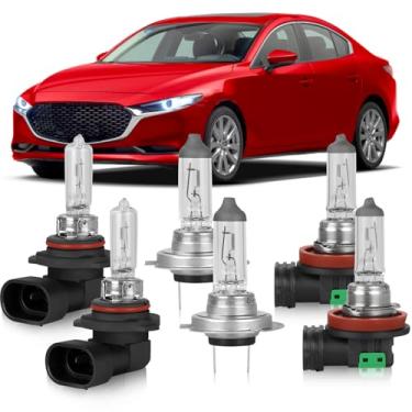 Imagem de OQSNCV Adequado Para Mazda 3 (2004-2009), Lâmpadas Halógenas 9005 Farol Alto + H7 Baixo H11 De Neblina, Kit Substituição Faróis, Pacote Com 6