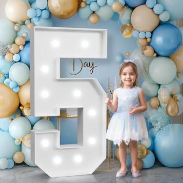 Imagem de Bugame Números De Letreiro 4 Pés, Iluminados 5 Com Luz Fria, Grande Para Decoração Festa 15 A 50 Anos, Kit Aniversário Faça Você Mesmo