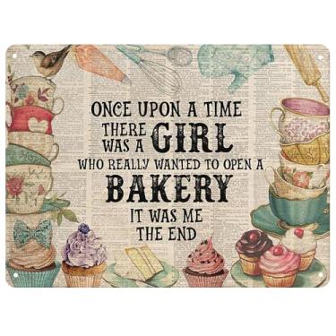 Imagem de HYBLOM Placa De Lata Com Decoração Vintage Charmosa Para Padaria - Era Uma Vez, Queria Abrir, Garota Assando, Pôster Parede Estético Cozinha E Padaria, 8X12"