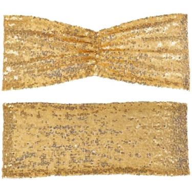 Imagem de 10/50 peças faixas de cadeira dobráveis com lantejoulas douradas fúcsia opcionais, capas de cadeira dobráveis com laço para decorações de festa de casamento, banquete e recepção, douradas, 50 peças