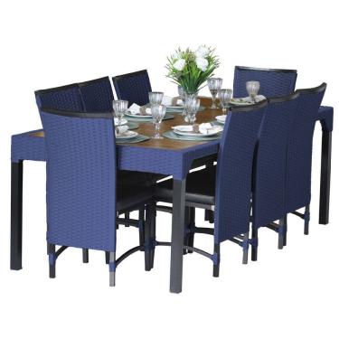 Imagem de Jogo 8 Cadeiras Cannes Saia Longa Corda Náutica em Alumínio e Mesa com Tampo - Trama