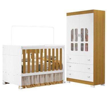 Imagem de Berço Americano E Guarda Roupa Infantil Katatau Branco Acetinado Savana - Reller