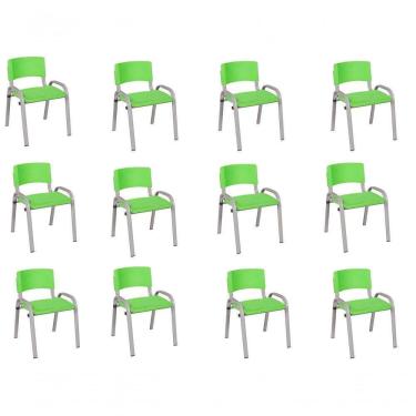 Imagem de Kit 12 Cadeiras Infantil Iso Base Cinza Verde Claro
