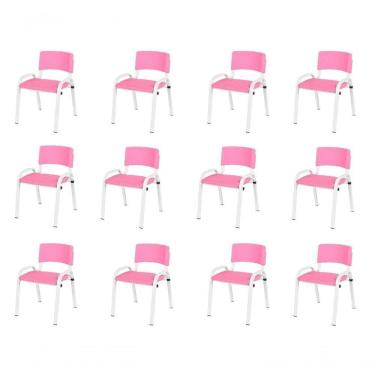 Imagem de Kit 12 Cadeiras Infantil Iso Base Branca Rosa