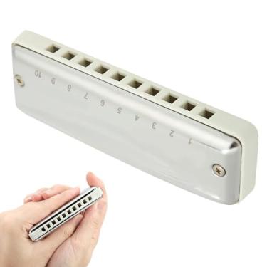 Imagem de Drfeify Blues Harmonica Durável Aço Inoxidável 10 Chave de EB para Iniciantes e a Bolsa Profissional, Branca/azul/laranja/vermelha, Pano de Gaita, Manual do Usuário Incluído (Branco)