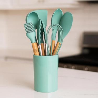 Imagem de Kit Utensílios De Silicone Para Cozinha Espátula Colher Escumadeira Co