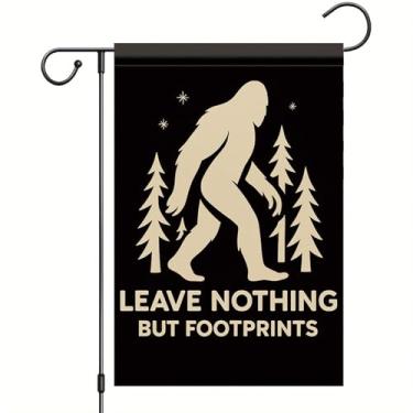 Imagem de Starlit Patio Leave Nothing But Footprints Bandeira Pé Grande Jardim Sasquatch Floresta Camping Placa 30,5 x 45,7 cm Bandeira rústica de quintal exterior dupla face para caminhadas, trilhas