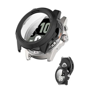 Imagem de NOUKAJU Capa para relógio inteligente Ticwatch Atlas, capa protetora, película de vidro temperado 9H integrada, PC rígido, fácil de instalar, protetor de tela para Ticwatch Atlas (preto)