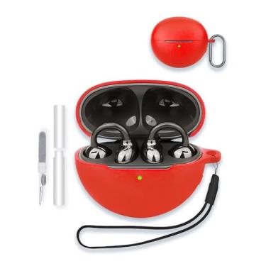 Imagem de Capa para Huawei FreeClip, capa protetora de silicone macio WUNIAK portátil resistente a arranhões com kit de limpeza, mosquetão e cordão, vermelha