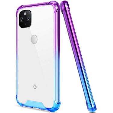 Imagem de Capa Salawat para Google Pixel 5, capa protetora transparente e bonita gradiente para celular com TPU reforçado com parte traseira traseira rígida de policarbonato à prova de choque para Google Pixel 5 de 6,0 polegadas 2020 (roxo azul)