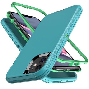 Imagem de YmhxcY Capa para iPhone 11 à prova de choque, à prova de quedas, à prova de poeira, à prova de queda, 3 camadas, durável, capa de telefone de proteção resistente para Apple iPhone 11 de 6,1 polegadas, azul água e verde limão