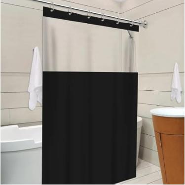 Imagem de Cortina de Box Com Visor Transparente Em PVC Impermeável Para Banheiro Anti Mofo Com Ganchos (Preto)