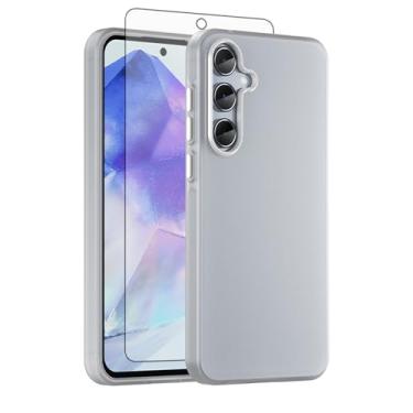 Imagem de Asuwish Capa de telefone para Samsung Galaxy A55 5G, compatível com Magsafe Magnetic, protetor de tela de vidro temperado, translúcido fosco traseiro à prova de choque, capa fina A 55 55A A555G