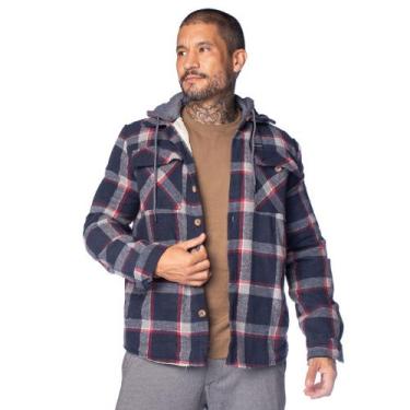 Imagem de Casaco Masculino Gangster Flanelado e Capuz Marinho/Vermelho, Marinho,