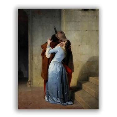 Imagem de LXURY Can Be Hung Famous Painting-With Black Framed-The Kiss - Impressões em tela - Reproduções em tela - Imagem de arte de parede para decoração de casa 40 x 50 cm moldura preta