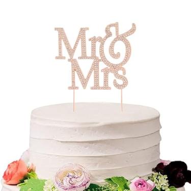 Imagem de Bling Rhinestone Cake Topper Wedding Mr & Mrs Premium Metal Sparkly Crystal Wedding Cake Decor Couple Fashion Mr & Mrs (B-Rose gold)