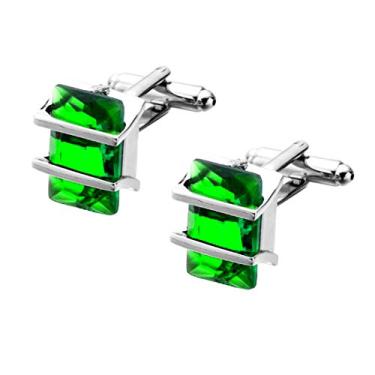 Imagem de Abotoaduras retangulares requintadas de cristal Fashion Bullet Abotoaduras Cristal Gem Pedra Abotoaduras Verde