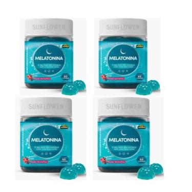 Imagem de Kit 4 Melatonina Gummy 4x60 Gomas 0,21mg Sabor Frutas Vermelhas Sunflo