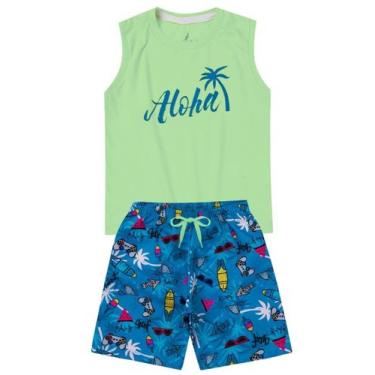 Imagem de Conjunto 2 Peças Infantil Roupa Menino Verão 2025 Regata Aloha Kangulu