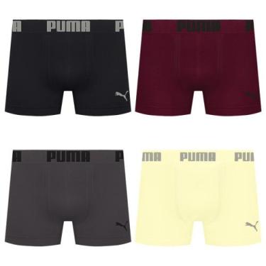 Imagem de Kit 4 Cuecas Puma Boxer Sem Costura Masculina, Preto, Amarelo, EG