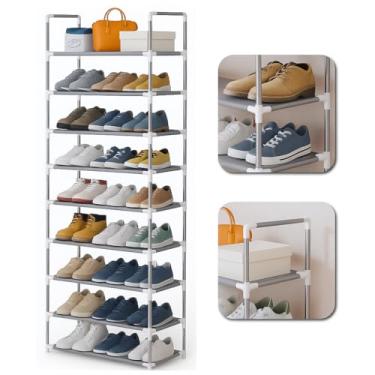 Imagem de Sapateira Organizadora Vertical 9 Prateleiras 27 Pares Luxo Rack Aço Inox Premium Estante Desmontável Armazenamento Quarto Closet Sala Resistente Sapato Tênis (Branca)