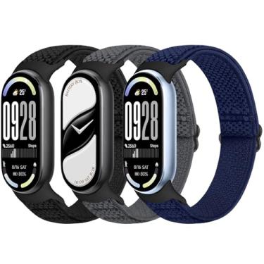 Imagem de Bcuckood Pulseiras elásticas compatíveis com Xiaomi Smart Band 10/9/8 para mulheres e homens, pulseira de substituição de nylon macio com laço solo elástico para Xiaomi Mi Band 10/9/8, 3 peças
