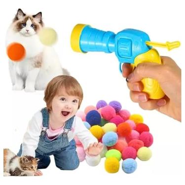 Imagem de Pistola Lançador de Bolinhas de Pelucia para Gatos com 20 Bolas Coloridas, Brinquedo Interativo para Gatos e pets