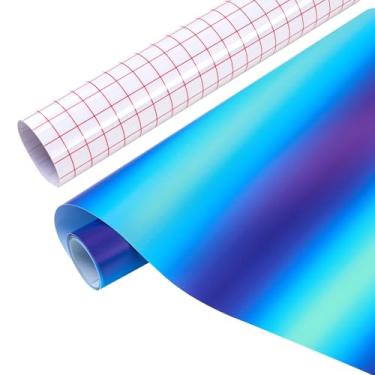 Imagem de Tintnut Rolo de vinil permanente gradiente azul - vinil adesivo permanente com padrão ombré de 30,5 cm x 1,8 m para máquina de corte, autoadesivo de decoração de casa