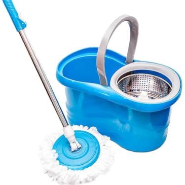 Imagem de Mop Giratório 4 Litros Cesto Inox, Prático Durável Com Centrifugação E Rotação 360°, Cabo Ajutável Fácil Transporte Para Limpeza de Madeira, Azulejo, Luminado E Outros, Azul
