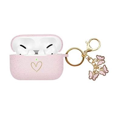 Imagem de AIIEKZ Capa compatível com AirPods Pro, capa de silicone macio com padrão de coração dourado para AirPod Pro com chaveiro de borboleta fofo para meninas e mulheres (ouro rosa)