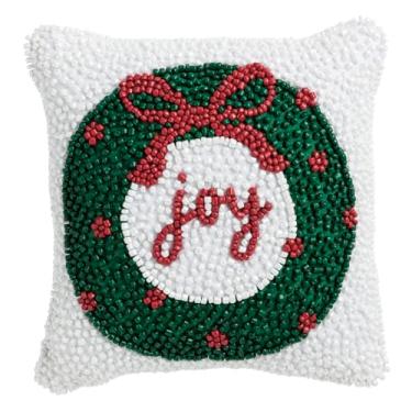 Imagem de Mud Pie Mini travesseiro com contas de guirlanda de Natal, 20 x 20 cm, branco