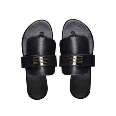 Imagem de GORGLITTER Chinelo feminino de dedo aberto de couro sintético elegante de largura larga, Preto, 38