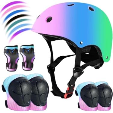 Imagem de Conjunto de capacete de bicicleta infantil ajustável para crianças, meninos, meninas e adolescentes de 3 a 8 anos inclui cotovelo, joelho, protetor de pulso conjunto de proteção de capacete infantil