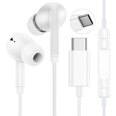 Imagem de Fones de ouvido USB C para iPhone 16/16e/16 Pro Max Tipo C Fones de ouvido com fio (microfone e controle remoto) Cancelamento de ruído para iPhone 15 Pro max, Galaxy A36/A26/A16/A56/S25/S24/S23/S22