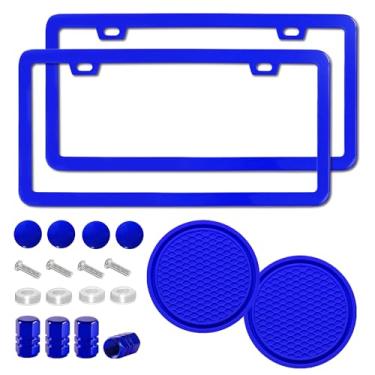 Imagem de 2 peças de molduras foscas para placas, 2 furos de aço inoxidável sólido à prova de ferrugem, capa universal para placa de carro para mulheres e homens com acessórios de parafusos