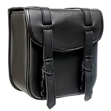 Imagem de Bolsa de couro sintético para motocicleta, sissy bar, preta, cromada, resistente, acessório de 3 pontos com fivelas frontais de liberação rápida, universal, adequado para barras sissy, guidão, garfos